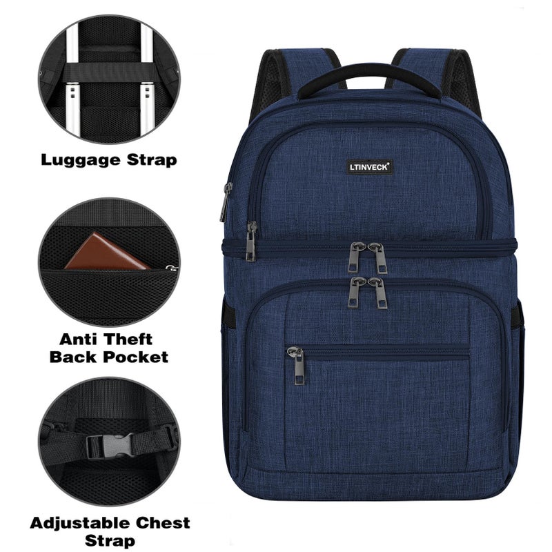LTINVECK Cooler Backpack,Leakproof Double Deck Insulated Cooler Bag for Men Women RFID Lunch Backpack Blue - Image 5