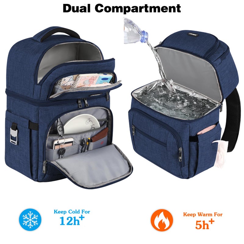 LTINVECK Cooler Backpack,Leakproof Double Deck Insulated Cooler Bag for Men Women RFID Lunch Backpack Blue - Image 2