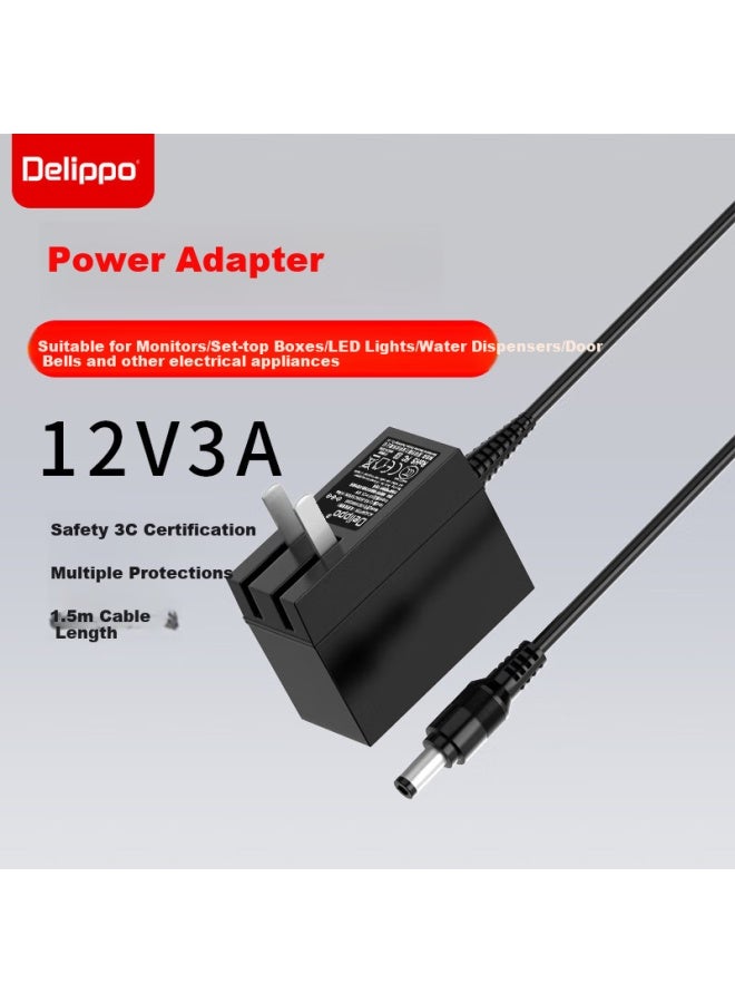 Delippo 12v3a2.5a Power Adapter, Lcd Display Fill Light Strip, Monitoring Computer Cooling Fan, Small Speaker Dc Power Switch Cord - Image 1