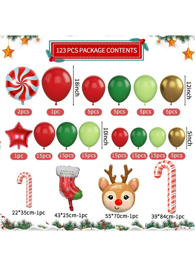 Biapian Christmas Balloon Garland Arch, 123 Pcs Christmas Balloon Arch Kit With Red Green Gold Latex Balloons, Christmas Foil Balloon Star Sock Elk Head Candy Cane Balloon For Xmas Christmas Party Decorations - Image 2