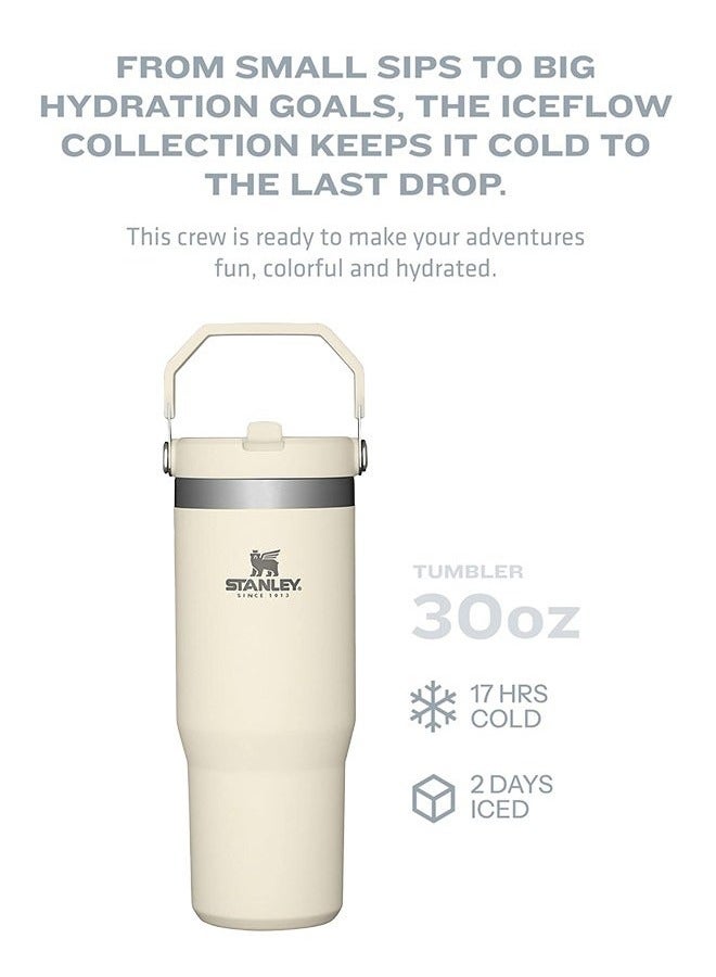 Stanley IceFlow Stainless Steel Tumbler 30oz - Leak-Resistant, Vacuum Insulated Water Bottle with Straw - Keeps Drinks Cold for 12 Hours or Iced for 2 Days - Ideal for Home, Office, or Travel - Cream - Image 4