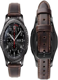 Bikson Genuine Handmade Leather Band with Black Buckle for Samsung Gear S3 Frontier and Classic Smart Watch Elite Strap 