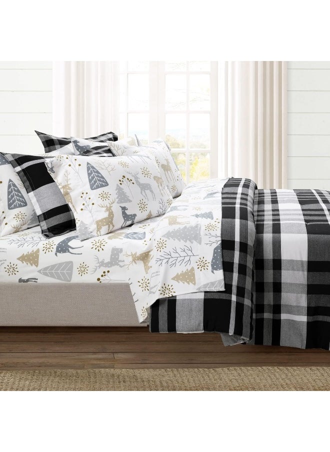 Lush Decor - Lush Decor Wonderland Soft Flannel Sheet Set, 6 Piece, Queen, Neutral & Gray - Image 1