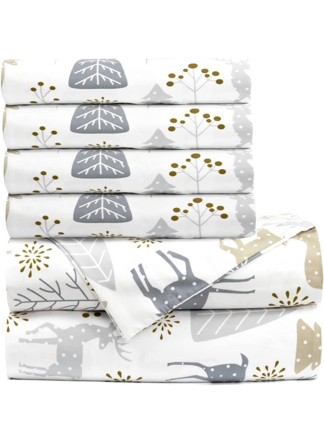 Lush Decor - Lush Decor Wonderland Soft Flannel Sheet Set, 6 Piece, Queen, Neutral & Gray - Image 1