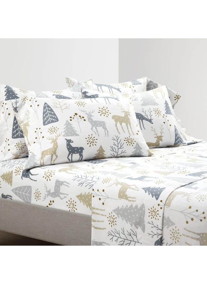 Lush Decor - Lush Decor Wonderland Soft Flannel Sheet Set, 6 Piece, Queen, Neutral & Gray - Image 1