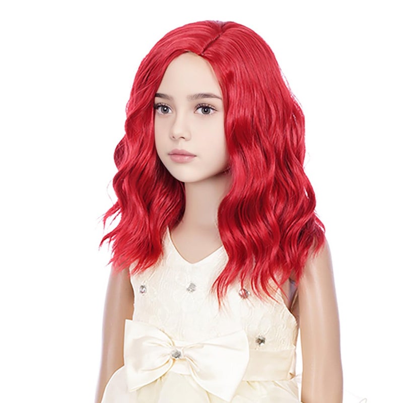 DUDUWIG Red Wig for Girls Kids Short Red Wavy Curly Bob Wigs Child Red Side Part Wig Synthetic Hair Wigs for Halloween Costume Cosplay