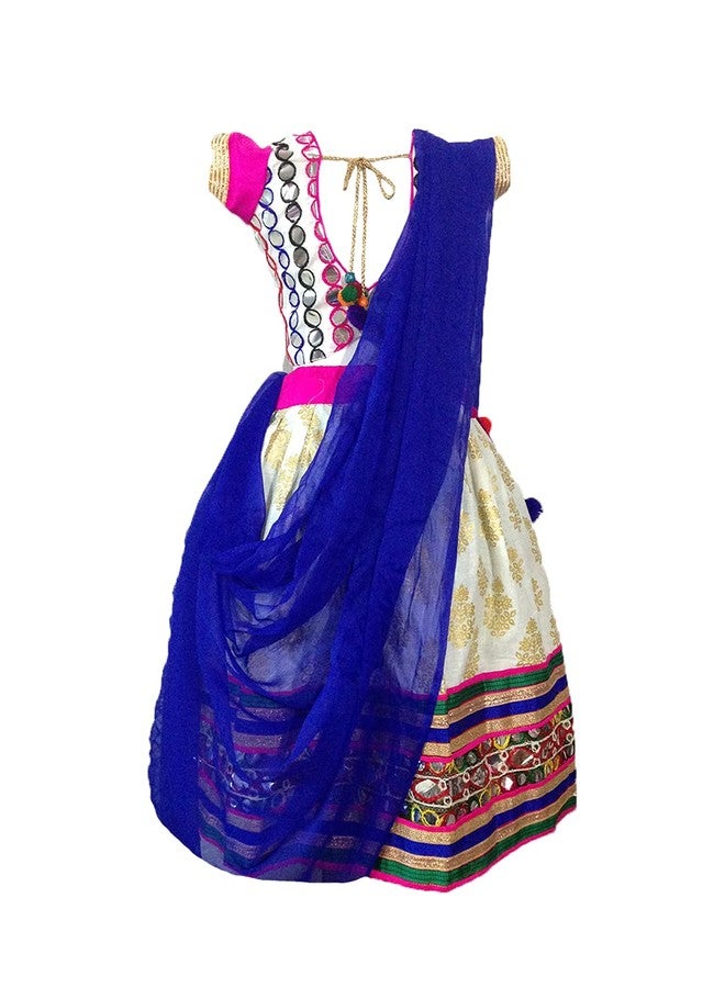 Aglare Girl's Cotton Readymade Lehenga Choli (AKL White_30_Multicolored_9-10 Years) - Image 2
