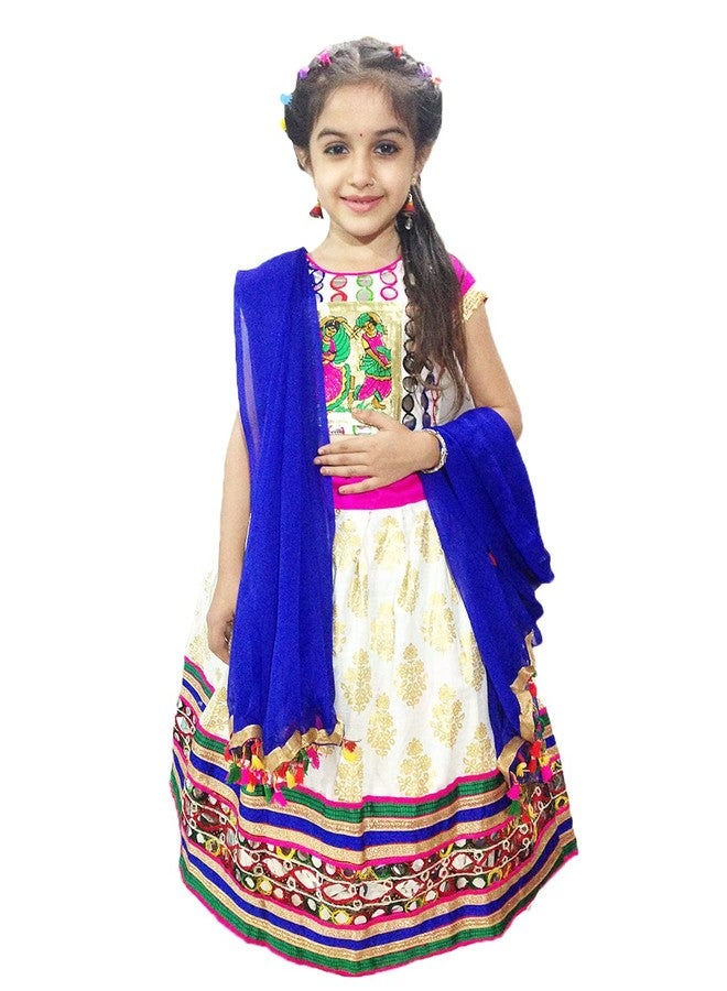Aglare Girl's Cotton Readymade Lehenga Choli (AKL White_30_Multicolored_9-10 Years) - Image 4