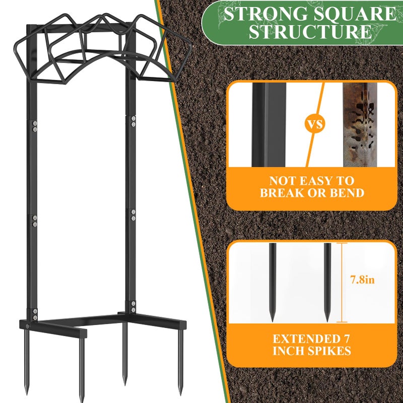 Qatsrin Super Stable Garden Hose Holder, Detachable Water Hose Holders Stand Holds 160-Feet Freestanding Hose Storage Hanger Rack for Outside Yard Lawn Farm (Black) - Image 4