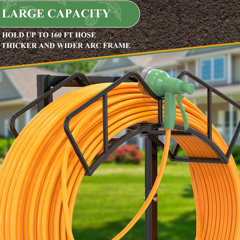 Qatsrin Super Stable Garden Hose Holder, Detachable Water Hose Holders Stand Holds 160-Feet Freestanding Hose Storage Hanger Rack for Outside Yard Lawn Farm (Black) - Image 3