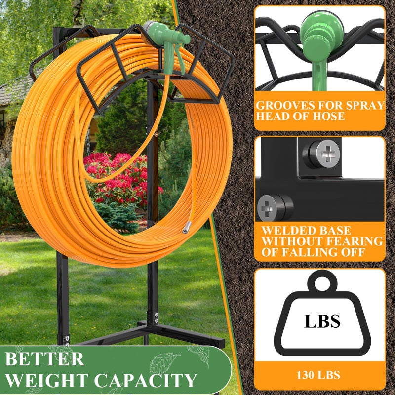 Qatsrin Super Stable Garden Hose Holder, Detachable Water Hose Holders Stand Holds 160-Feet Freestanding Hose Storage Hanger Rack for Outside Yard Lawn Farm (Black) - Image 2