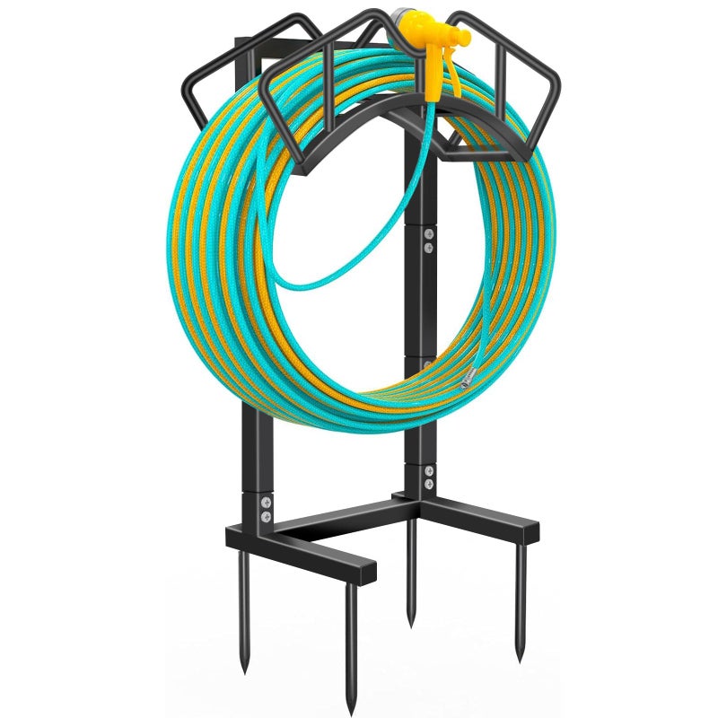 Qatsrin Super Stable Garden Hose Holder, Detachable Water Hose Holders Stand Holds 160-Feet Freestanding Hose Storage Hanger Rack for Outside Yard Lawn Farm (Black) - Image 1