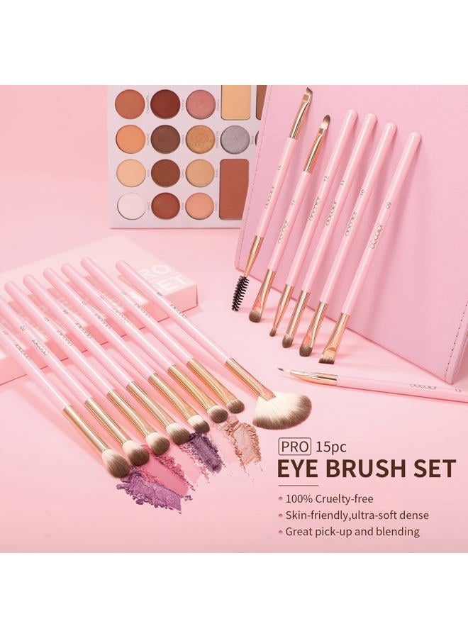 Docolor Eye Makeup Brushes 15Pcs Eyeshadow Brush Set with Soft Synthetic Hairs Professional Eye Shadow Blending Concealer Eyebrow Eyelash Eye Liners Premium Eye Make Up Brushes Set (Pink) - Image 2