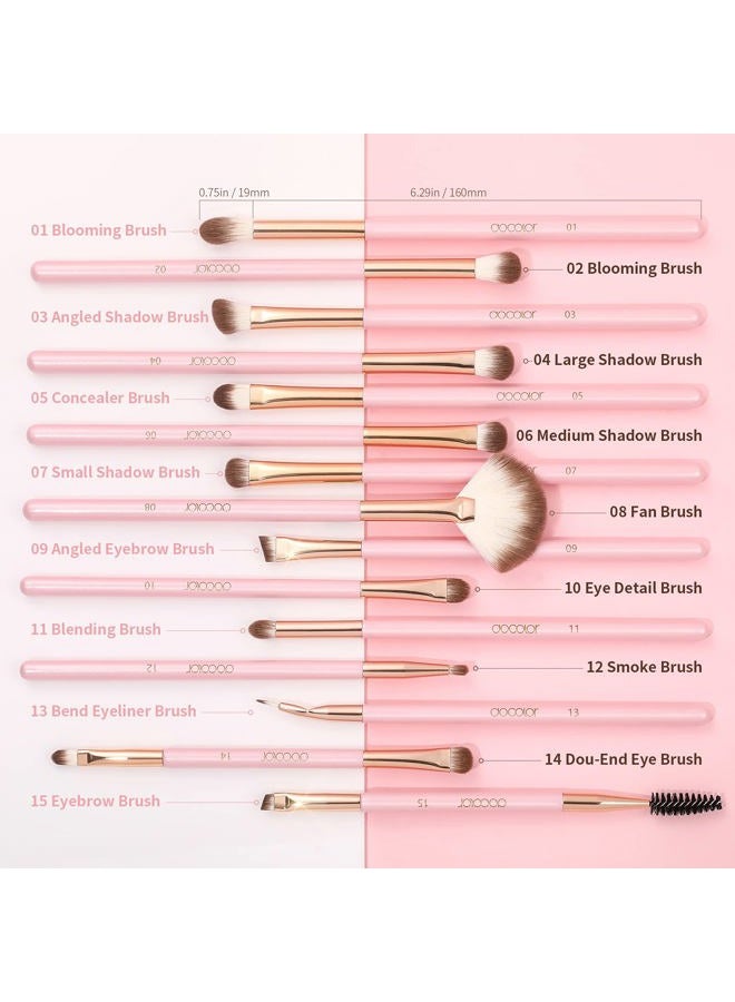 Docolor Eye Makeup Brushes 15Pcs Eyeshadow Brush Set with Soft Synthetic Hairs Professional Eye Shadow Blending Concealer Eyebrow Eyelash Eye Liners Premium Eye Make Up Brushes Set (Pink) - Image 5