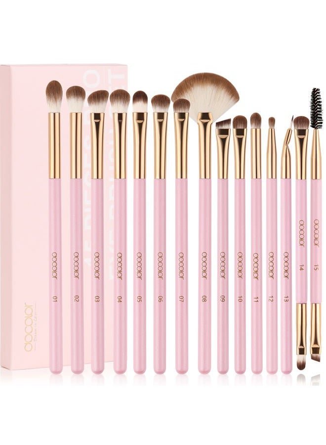 Docolor Eye Makeup Brushes 15Pcs Eyeshadow Brush Set with Soft Synthetic Hairs Professional Eye Shadow Blending Concealer Eyebrow Eyelash Eye Liners Premium Eye Make Up Brushes Set (Pink) - Image 1