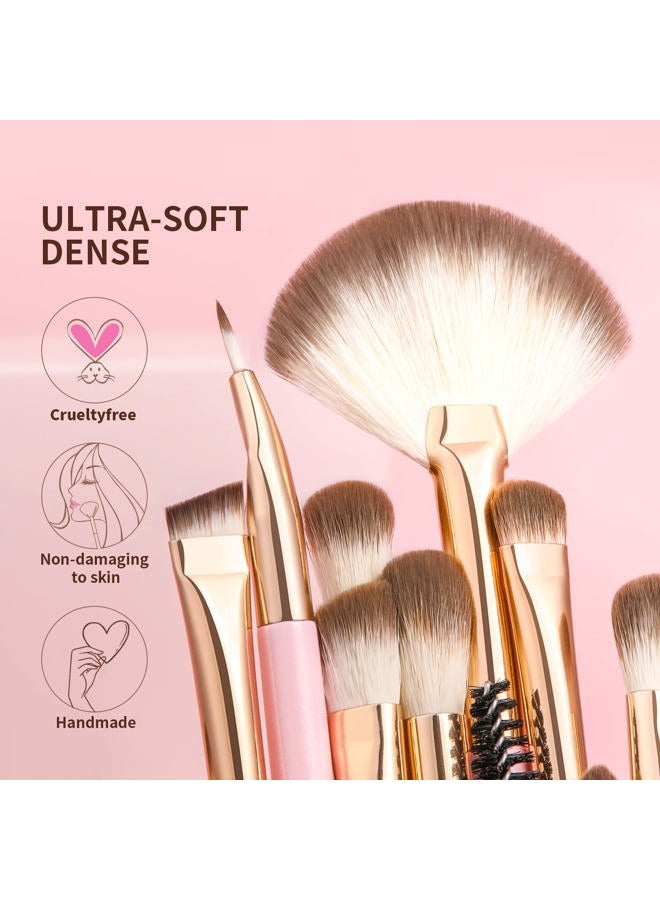 Docolor Eye Makeup Brushes 15Pcs Eyeshadow Brush Set with Soft Synthetic Hairs Professional Eye Shadow Blending Concealer Eyebrow Eyelash Eye Liners Premium Eye Make Up Brushes Set (Pink) - Image 3