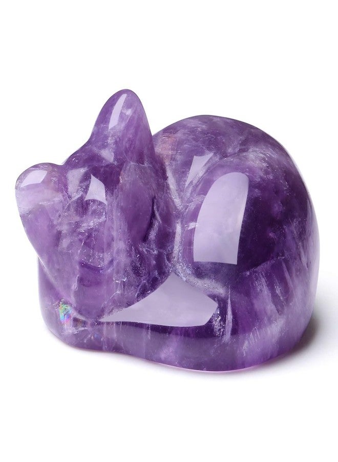 LAIDANLA Amethyst Cat Healing Crystals Figurine Sleeping Cat Hand Carved Cute Statue Polished Stone Sculpture Reiki Office Room Bedroom Desk Home Decoration Gifts 1.6" - Image 2