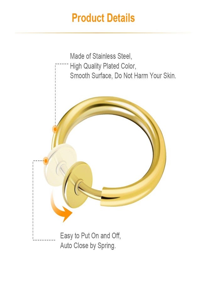 CrazyPiercing 8 pcs of Stainless Steel Clip on Non-pierced Hoops Fake Nose Lip Ear Rings Piercing (gold color) - Image 4