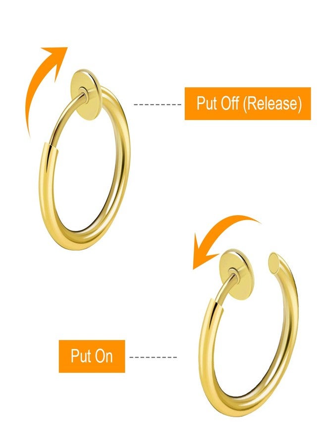 CrazyPiercing 8 pcs of Stainless Steel Clip on Non-pierced Hoops Fake Nose Lip Ear Rings Piercing (gold color) - Image 5