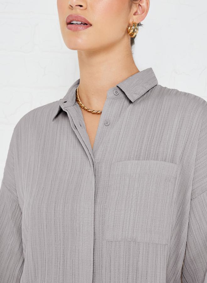 Styli Flare Sleeve Crepe Oversized Longline Shirt  - Image 3