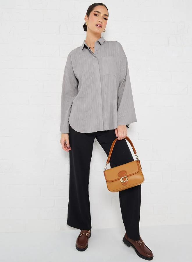 Styli Flare Sleeve Crepe Oversized Longline Shirt