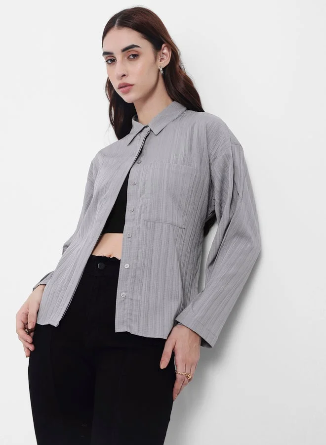 Styli Flare Sleeve Crepe Oversized Longline Shirt