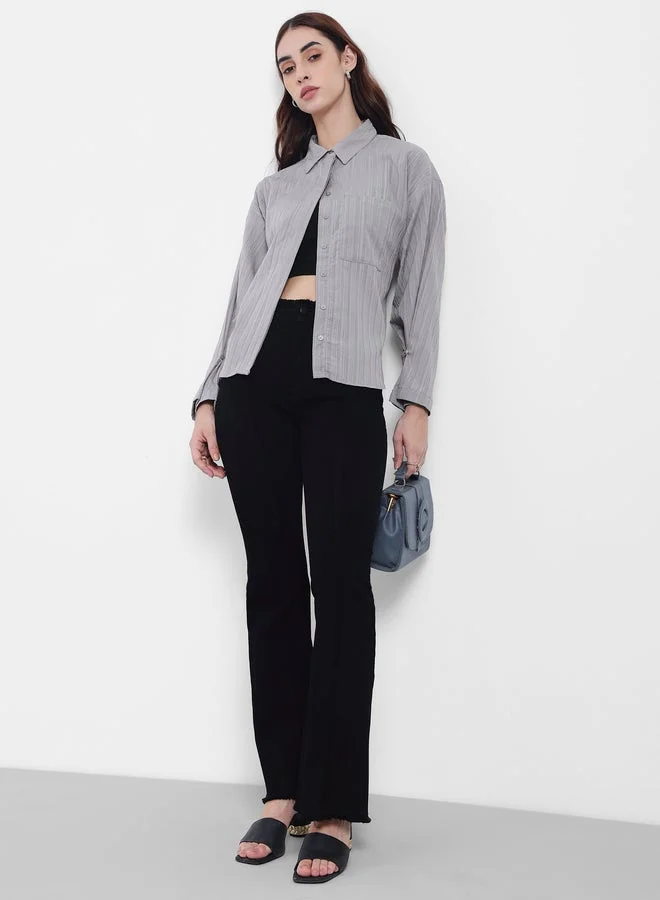 Styli Flare Sleeve Crepe Oversized Longline Shirt