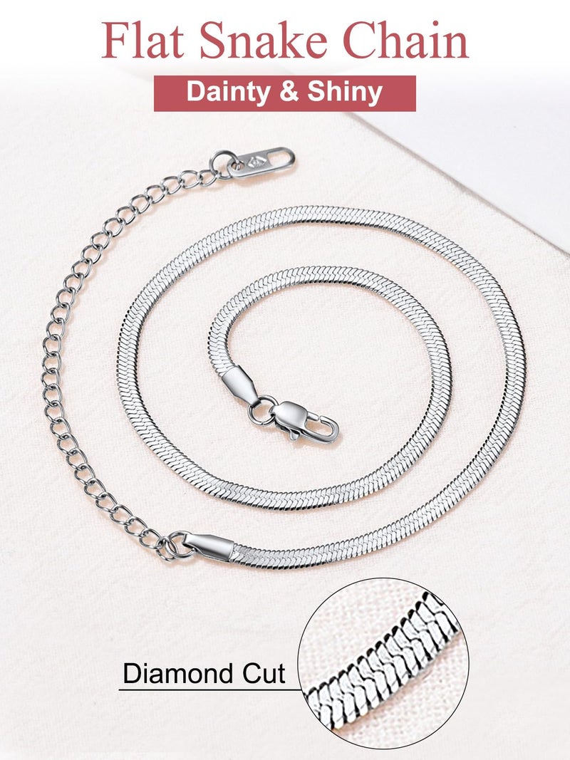 FOCALOOK Snake Chain Necklace Herringbone Necklace Stainless Steel Choker Necklaces for Women 3MM(W) 12.5+3.5"(L) - Image 5