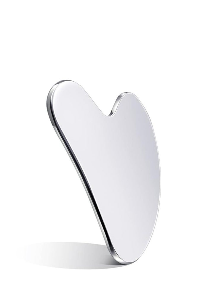 أداة جوا شا للوجه من الستانلس ستيل – جوا شا معدنية لتدليك الوجه وشد البشرة – أداة تجميل للتدليك تستخدم للجسم والعينين والرقبة، بحجم 8.5 × 5.5 سم. - Image 1