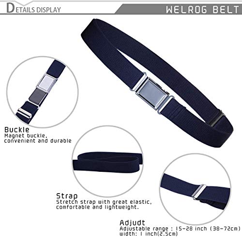 WELROG Kids Adjustable Magnetic Belt for Boys - Girls Elastic Stretch Buckle Belts Toddler (Navy blue) - Image 3