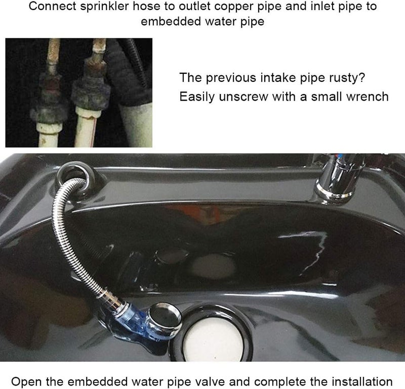 yuyte صنبور سرير الشامبو وصنبور الحوض ورأس الدش لغسل الشعر وصنبور خلط لوحدة صالون الشامبو أو وحدة الغسيل الخلفي مع خرطوم بطول 120 سم ورأس دش الحوض - Image 2