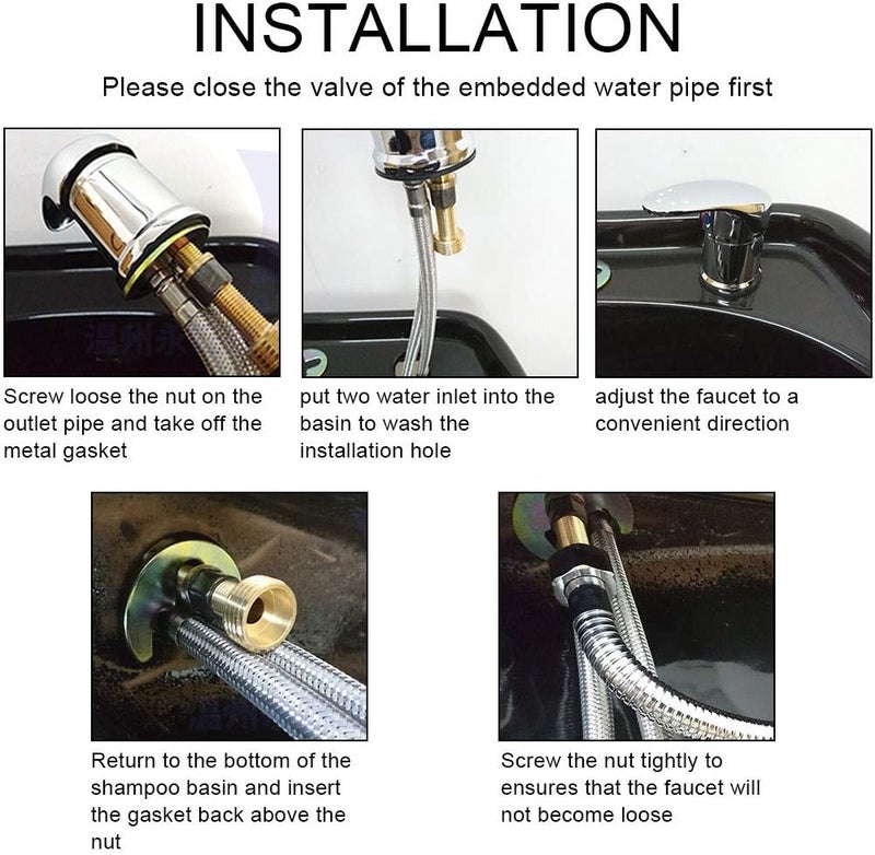 yuyte صنبور سرير الشامبو وصنبور الحوض ورأس الدش لغسل الشعر وصنبور خلط لوحدة صالون الشامبو أو وحدة الغسيل الخلفي مع خرطوم بطول 120 سم ورأس دش الحوض - Image 5