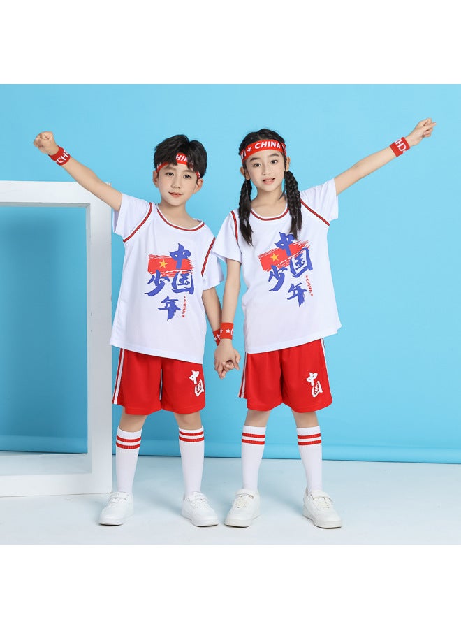Children's Basketball Clothes Suit Primary School Students Training Clothes Performance Clothes Fake Two Short Sleeve Training Kindergarten Ball Clothes