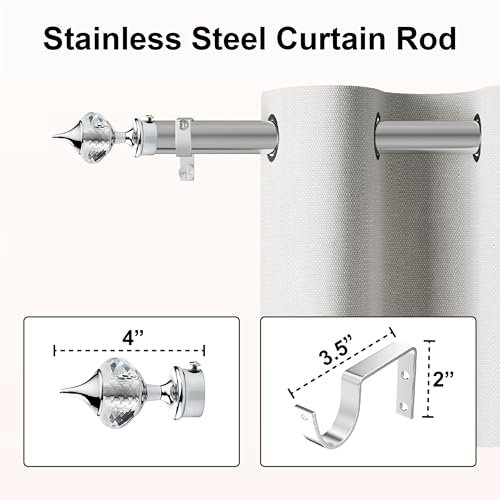 GLOXY 1 Inch Adjustable Stainless Steel Curtain Rod - Chrome Finish Extendable Window Rod with Brackets for Home & Office (102 Inch, RB72) - Image 2
