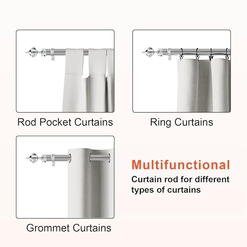 GLOXY 1 Inch Adjustable Stainless Steel Curtain Rod - Chrome Finish Extendable Window Rod with Brackets for Home & Office (102 Inch, RB72) - Image 3