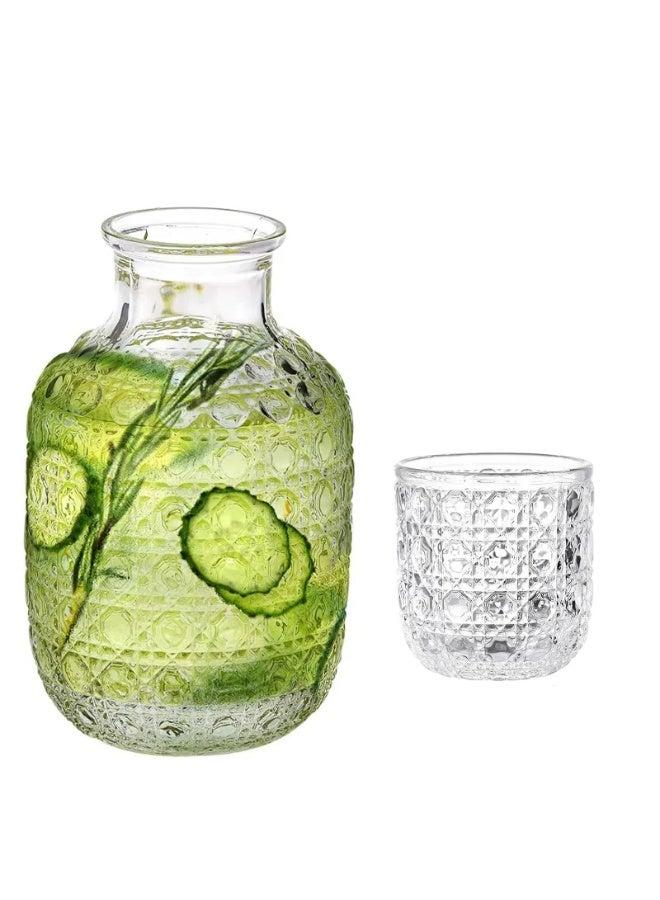 طقم قوارير مياه بجانب السرير، طقم إبريق مياه ليلي مع كوب ماء، طقم قوارير مياه بجانب السرير مع أكواب، إبريق غسول فم زجاجي للحمام وغرفة الضيوف (اللون: مبهر) - Image 1