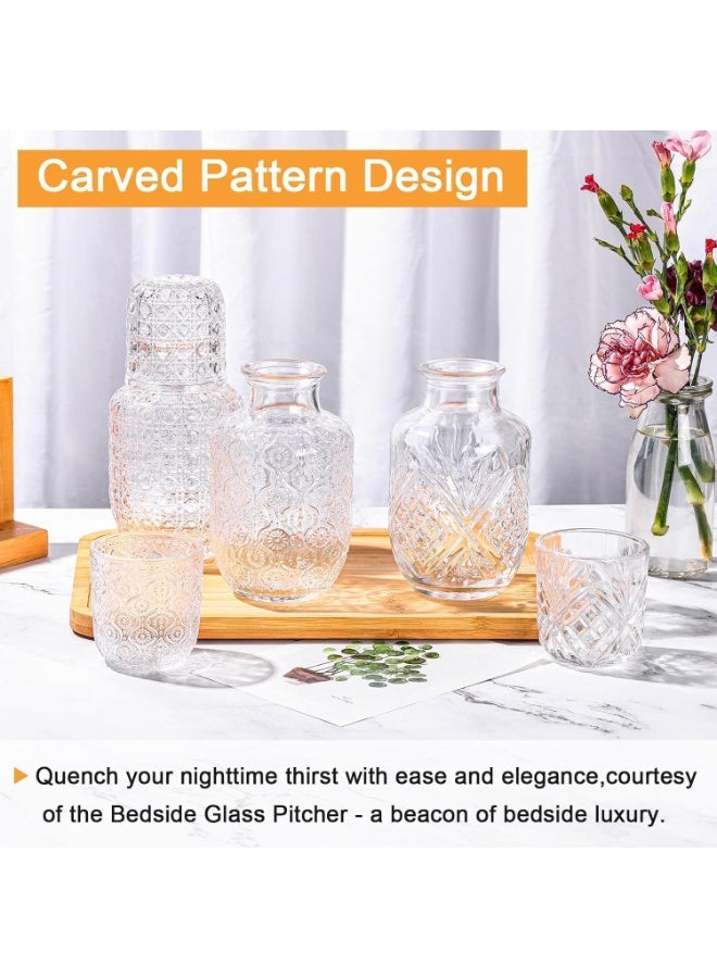 طقم قوارير مياه بجانب السرير، طقم إبريق مياه ليلي مع كوب ماء، طقم قوارير مياه بجانب السرير مع أكواب، إبريق غسول فم زجاجي للحمام وغرفة الضيوف (اللون: مبهر) - Image 4