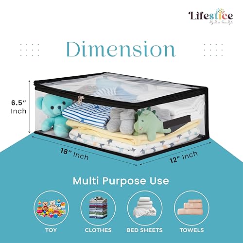 LIFESTICE Transparent Plastic Clothes Storage Bag (Pack of 6)|Clothes Organiser for Wardrobe|Organizer for Wardrobe|Saree Bags Storage|Saree Covers for Storage,18x12x6.5,inch - Image 2