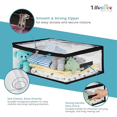 LIFESTICE Transparent Plastic Clothes Storage Bag (Pack of 6)|Clothes Organiser for Wardrobe|Organizer for Wardrobe|Saree Bags Storage|Saree Covers for Storage,18x12x6.5,inch - Image 3