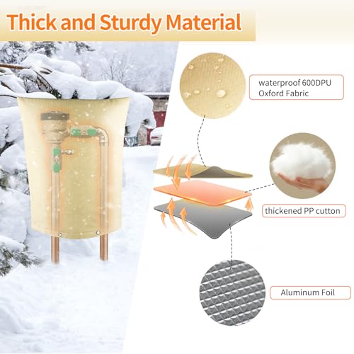 Insoma Outdoor Backflow Preventer Cover Pipe Insulated Pouch for Freeze Protection Winter Thicken Fabric Sprinkler Valve Insulation Cover for Outside Irrigation Pipe Water Well Pump Beige 21H X 16W - Image 3