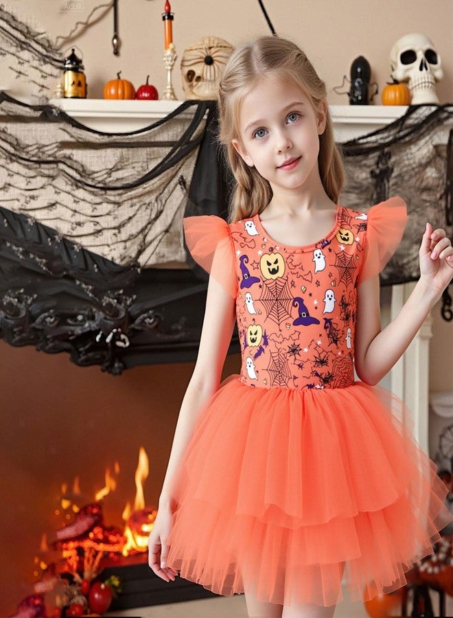 Tutu.kk Toddler Ballet Leotard Ruffle Sleeve Tutu Dress Ballerina Outfits for Girls Birthday Holiday 1-2T Orange - Image 2