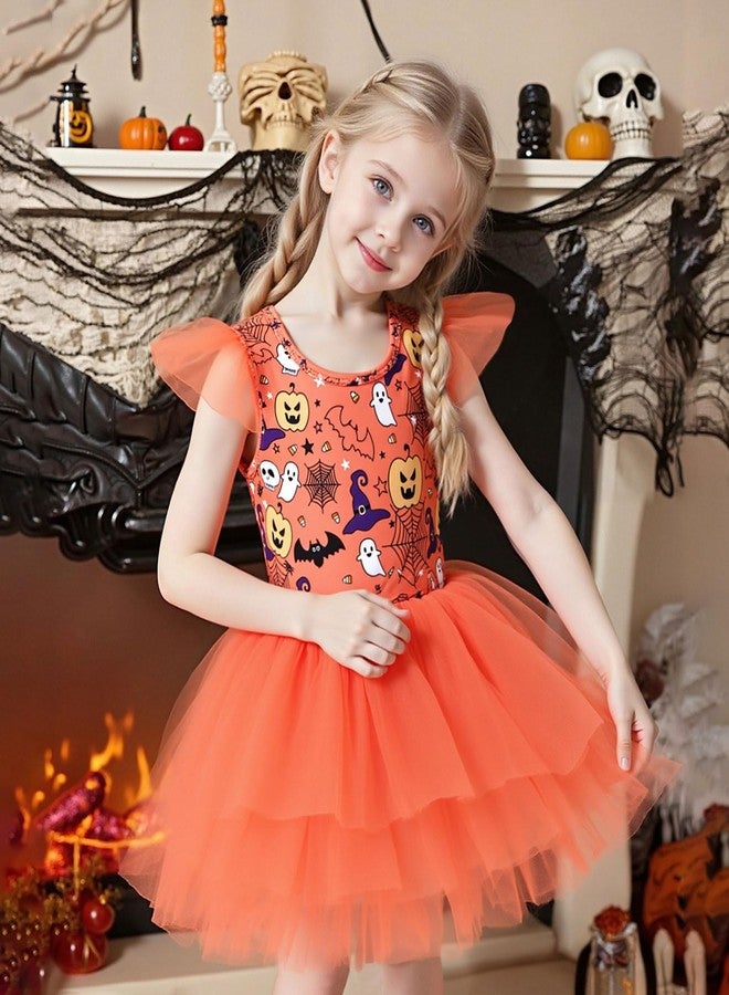Tutu.kk Toddler Ballet Leotard Ruffle Sleeve Tutu Dress Ballerina Outfits for Girls Birthday Holiday 1-2T Orange - Image 3