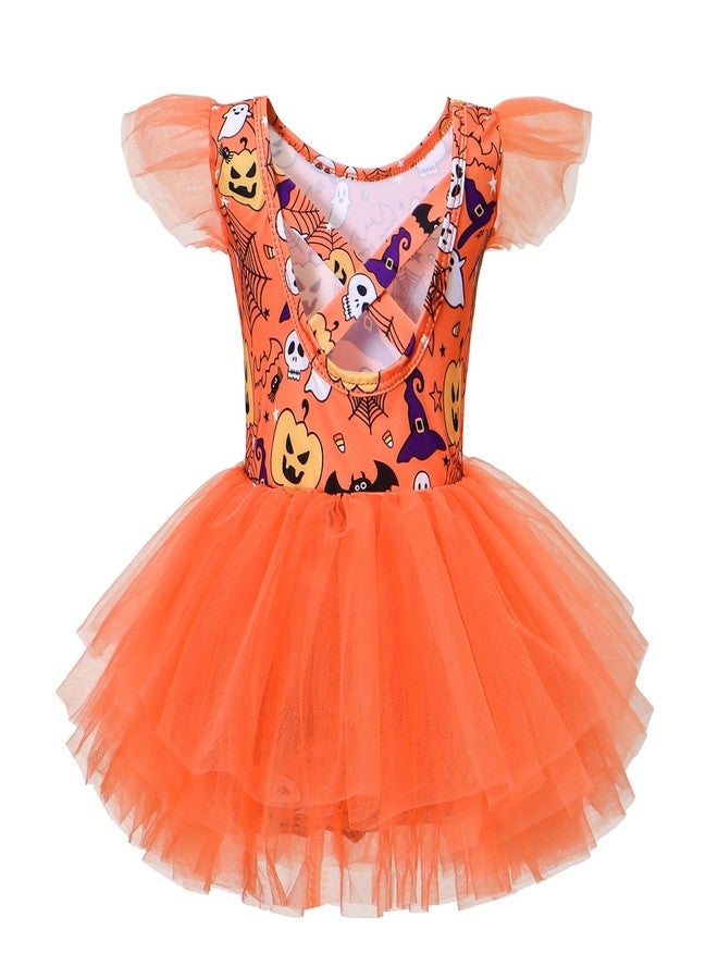 Tutu.kk Toddler Ballet Leotard Ruffle Sleeve Tutu Dress Ballerina Outfits for Girls Birthday Holiday 1-2T Orange - Image 1