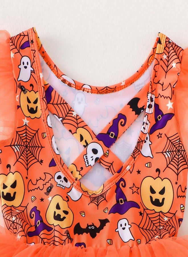 Tutu.kk Toddler Ballet Leotard Ruffle Sleeve Tutu Dress Ballerina Outfits for Girls Birthday Holiday 1-2T Orange - Image 5