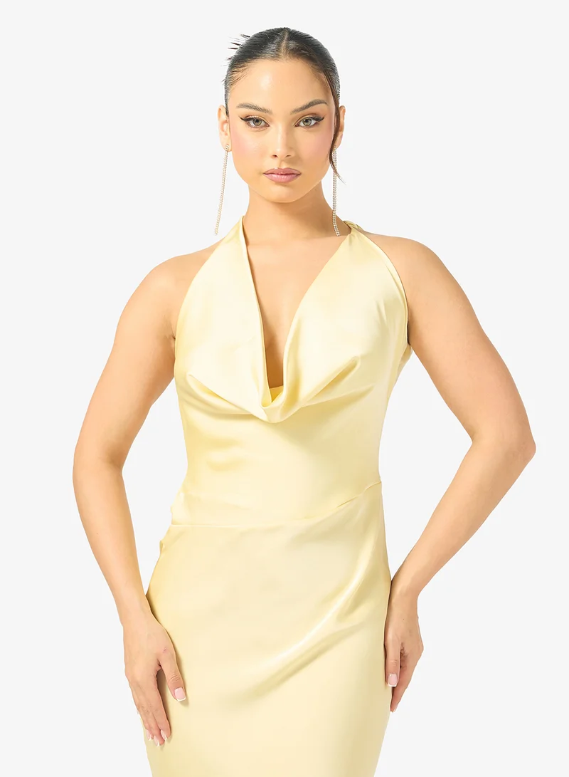 Ginger  Cowl Neck Satin Column Dress for Women | Best Price UAE