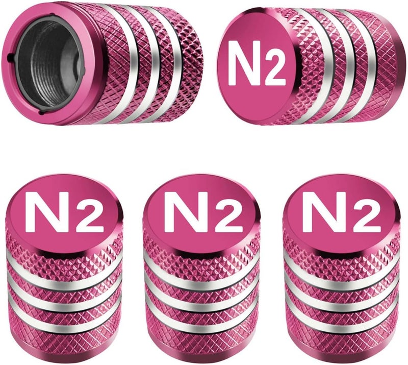 DECURCAR Tire Valve Stem Caps Cover - (5 Pack) Tire Air Cap N2 Nitrogen Metal with Plastic Liner Corrosion Resistant Leak-Proof for Car Truck Motorcycle Bike Pink - Image 1