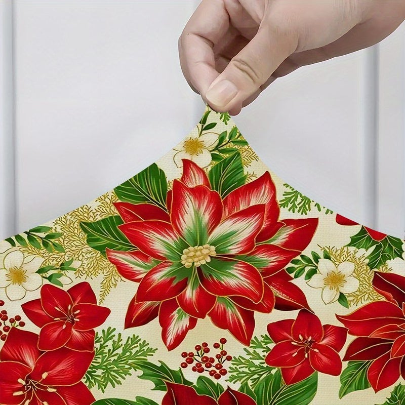 2 Pcs Festive Christmas Poinsettia Print Chair Cushion Covers Modern Polyester Durable Stain Resistant Machine Washable Sewn Seam Closure Home Kitchen Dining Room Decor - Image 5