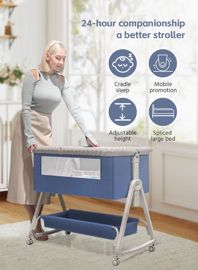 Soft Touch Baby Bassinet Bedside Sleeper, Baby Crib, Easy Folding Portable Baby Sleeping Bed, Rocking Bassinets with Mattress Mosquito Net for Infant Newborn (Blue) - Image 4