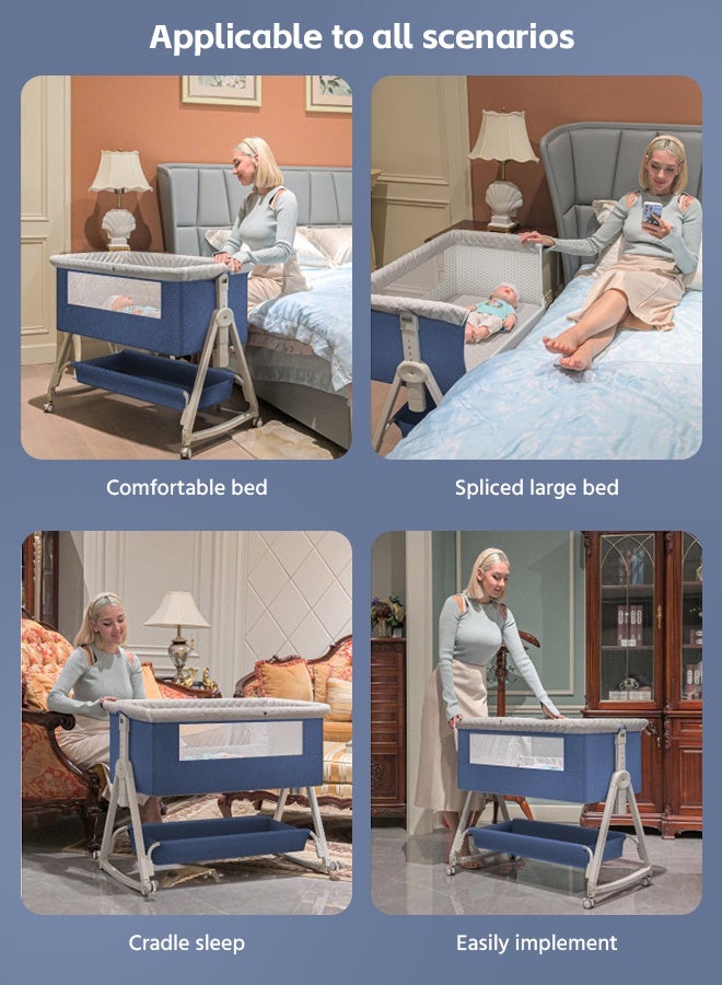 Soft Touch Baby Bassinet Bedside Sleeper, Baby Crib, Easy Folding Portable Baby Sleeping Bed, Rocking Bassinets with Mattress Mosquito Net for Infant Newborn (Blue) - Image 5
