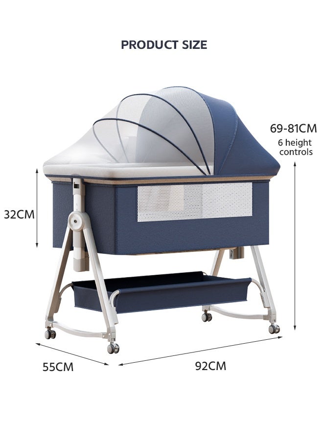 Soft Touch Baby Bassinet Bedside Sleeper, Baby Crib, Easy Folding Portable Baby Sleeping Bed, Rocking Bassinets with Mattress Mosquito Net for Infant Newborn (Blue) - Image 2